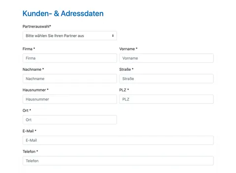 Formular für Kunden- und Adressdaten