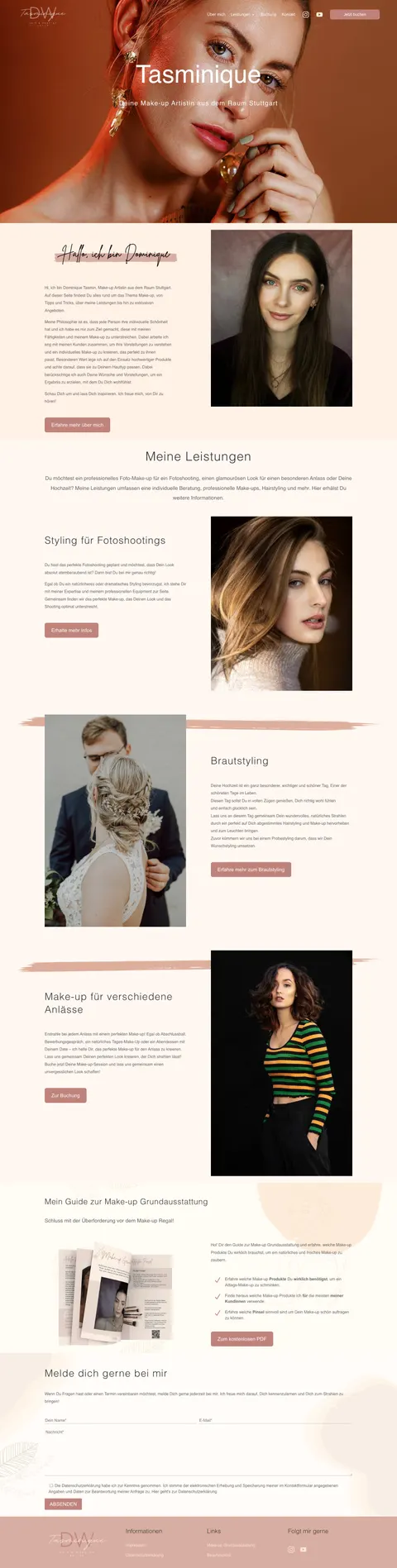 Komplette Startseite mit Vorstellung, Leistungen und Make-up-Guide