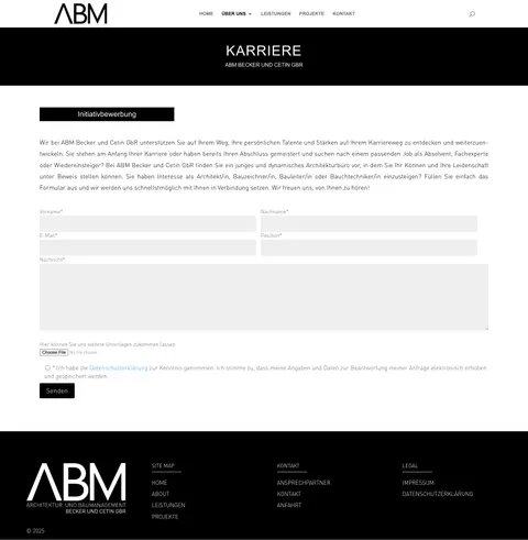 Karriereseite mit Infos zur Initiativbewerbung und Bewerbungsformular